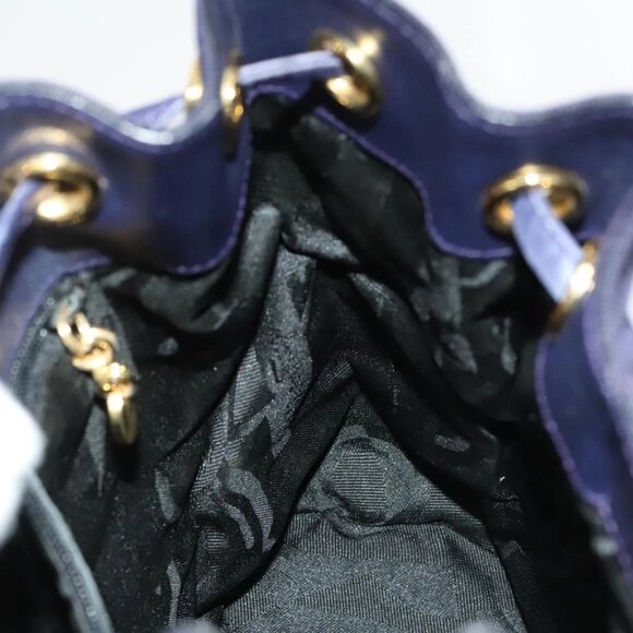 Salvatore Ferragamo Vala Chain Backpack Canvas Navy Gold Auth BA3335 main image 5